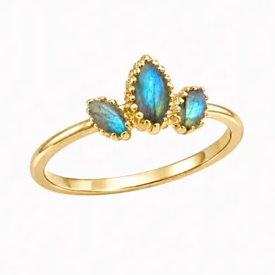 Labradorite Gemstone Ring – Gold Plated 925 Sterling Silver