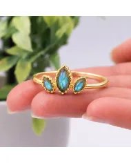 Labradorite Gemstone Ring – Gold Plated 925 Sterling Silver