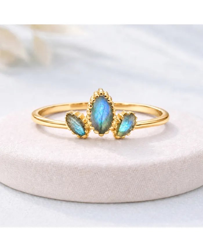 Labradorite Gemstone Ring – Gold Plated 925 Sterling Silver