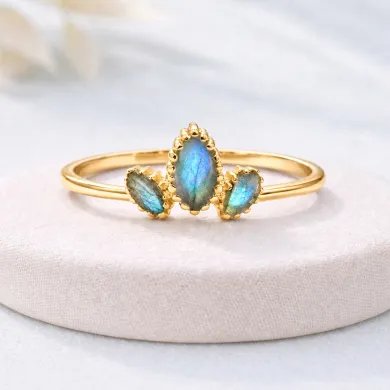 Labradorite Gemstone Ring – Gold Plated 925 Sterling Silver