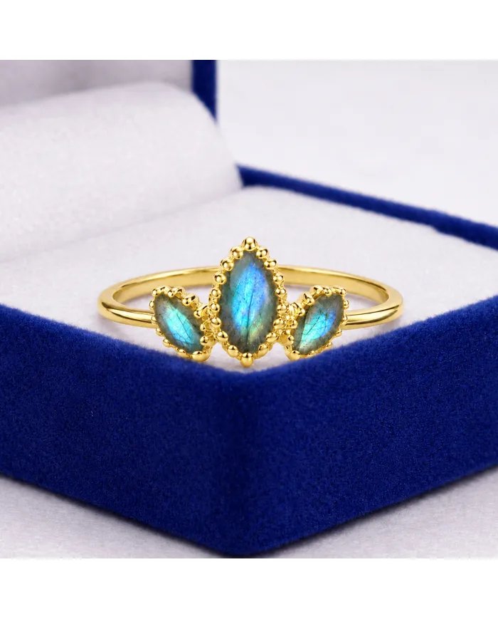 Labradorite Gemstone Ring – Gold Plated 925 Sterling Silver
