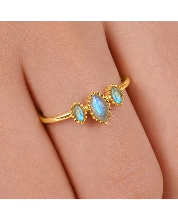 Labradorite Gemstone Ring – Gold Plated 925 Sterling Silver
