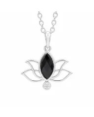 Black Onyx & Swarovski Crystal Lotus Pendant in 925 Sterling Silver