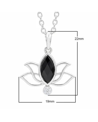 Black Onyx & Swarovski Crystal Lotus Pendant in 925 Sterling Silver