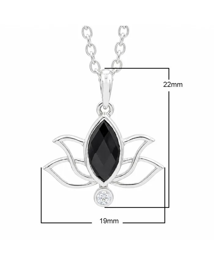 Black Onyx & Swarovski Crystal Lotus Pendant in 925 Sterling Silver