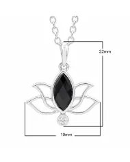 Black Onyx & Swarovski Crystal Lotus Pendant in 925 Sterling Silver