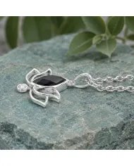 Black Onyx & Swarovski Crystal Lotus Pendant in 925 Sterling Silver
