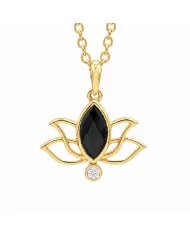 Gold-Plated 925 Silver Lotus Pendant with Black Onyx & Swarovski Crystals
