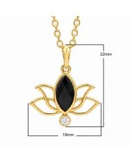 Gold-Plated 925 Silver Lotus Pendant with Black Onyx & Swarovski Crystals