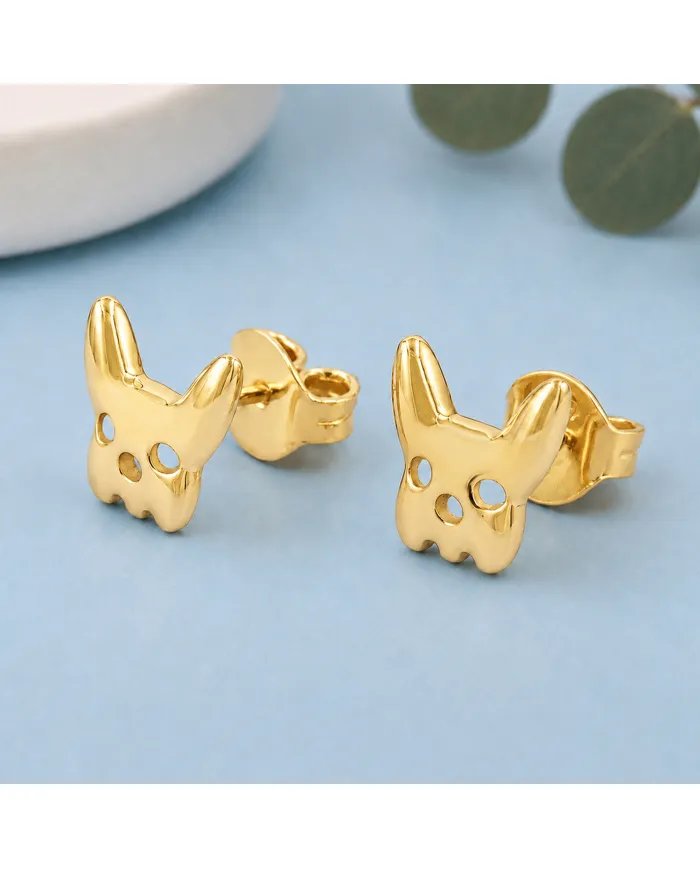 Gold Plated Bulldog Stud Earrings | Animal-Inspired 925 Silver Jewelry