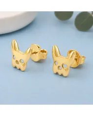 Gold Plated Bulldog Stud Earrings | Animal-Inspired 925 Silver Jewelry