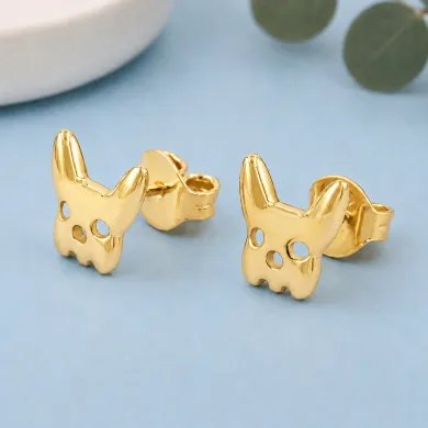 Gold Plated Bulldog Stud Earrings | Animal-Inspired 925 Silver Jewelry