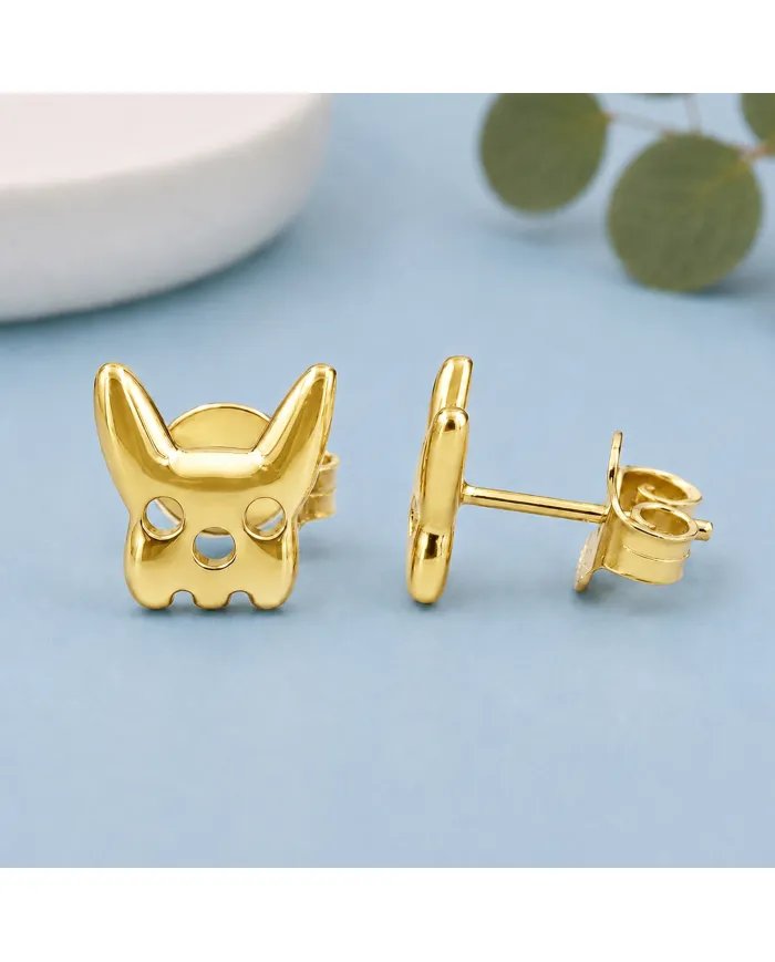 Gold Plated Bulldog Stud Earrings | Animal-Inspired 925 Silver Jewelry