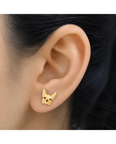 Gold Plated Bulldog Stud Earrings | Animal-Inspired 925 Silver Jewelry