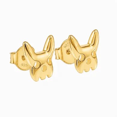 Gold Plated Bulldog Stud Earrings | Animal-Inspired 925 Silver Jewelry