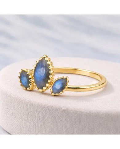 Labradorite Gemstone Ring – Gold Plated 925 Sterling Silver