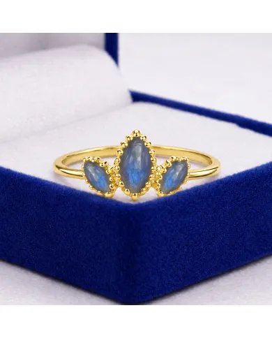 Labradorite Gemstone Ring – Gold Plated 925 Sterling Silver