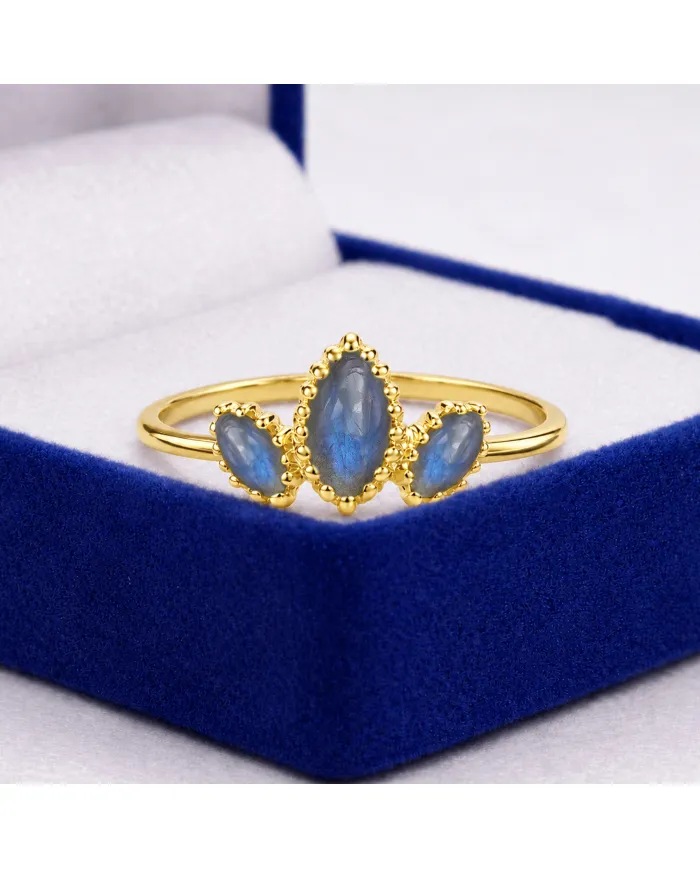 Labradorite Gemstone Ring – Gold Plated 925 Sterling Silver