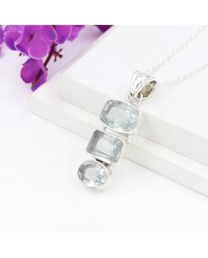 Elegant 925 Sterling Silver Aquamarine Pendant - Handmade Jewelry Gift