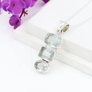 Elegant 925 Sterling Silver Aquamarine Pendant - Handmade Jewelry Gift