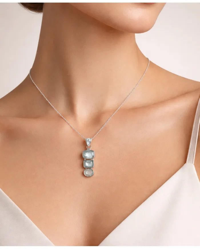 Elegant 925 Sterling Silver Aquamarine Pendant - Handmade Jewelry Gift