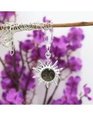 Obsidian Jasper Face Carved Sunburst Pendant in 925 Sterling Silver