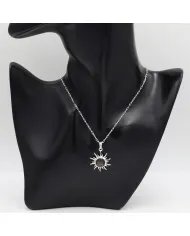 Obsidian Jasper Face Carved Sunburst Pendant in 925 Sterling Silver