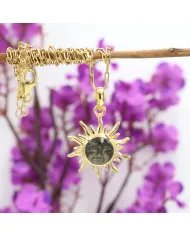 Sunburst Face Carved Pendant in Gold-Plated 925 Silver with Obsidian Jasper