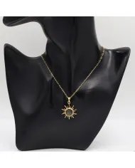 Sunburst Face Carved Pendant in Gold-Plated 925 Silver with Obsidian Jasper