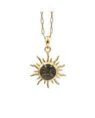Sunburst Face Carved Pendant in Gold-Plated 925 Silver with Obsidian Jasper