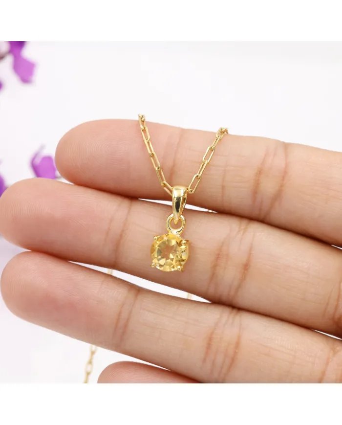 Citrine Pendant - Gold Plated 925 Sterling Silver Birthstone Jewelry