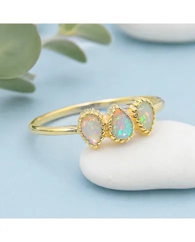 Elegant Ethiopian Opal Ring – 925 Sterling Silver with Gold Plating