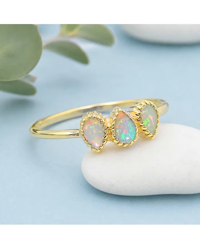 Elegant Ethiopian Opal Ring – 925 Sterling Silver with Gold Plating