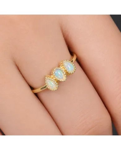 Elegant Ethiopian Opal Ring – 925 Sterling Silver with Gold Plating