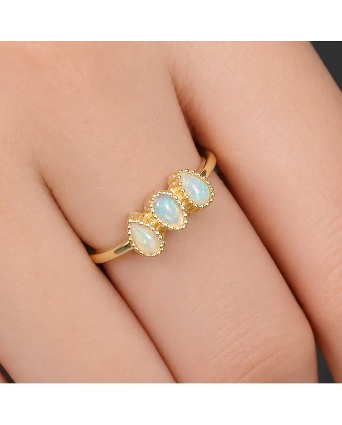 Elegant Ethiopian Opal Ring – 925 Sterling Silver with Gold Plating
