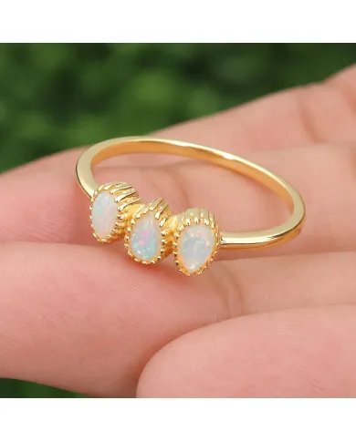 Elegant Ethiopian Opal Ring – 925 Sterling Silver with Gold Plating