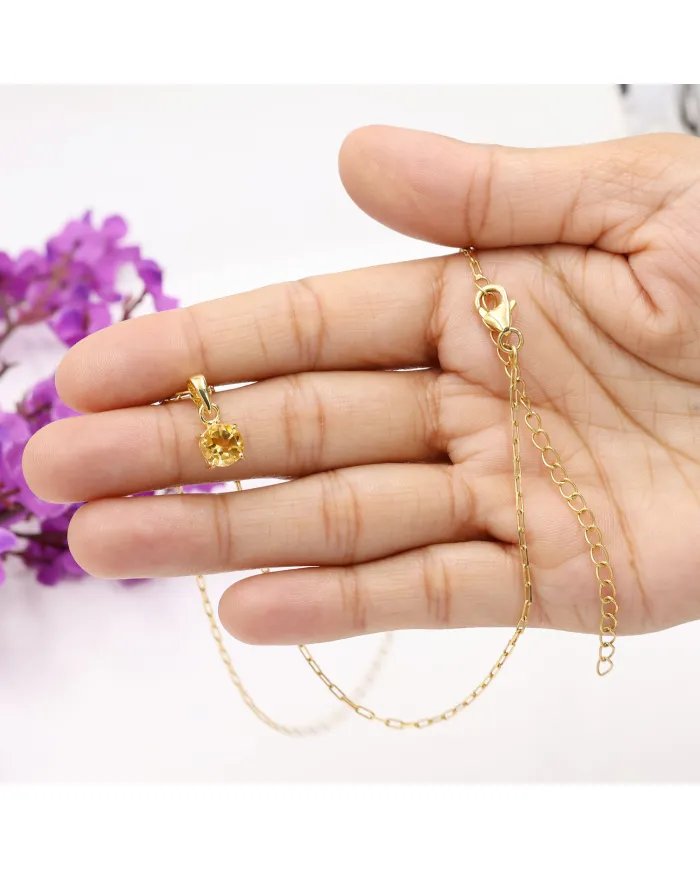 Citrine Pendant - Gold Plated 925 Sterling Silver Birthstone Jewelry