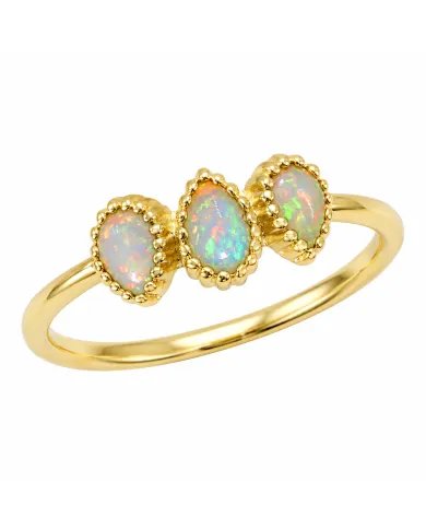 Elegant Ethiopian Opal Ring – 925 Sterling Silver with Gold Plating