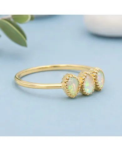 Elegant Ethiopian Opal Ring – 925 Sterling Silver with Gold Plating