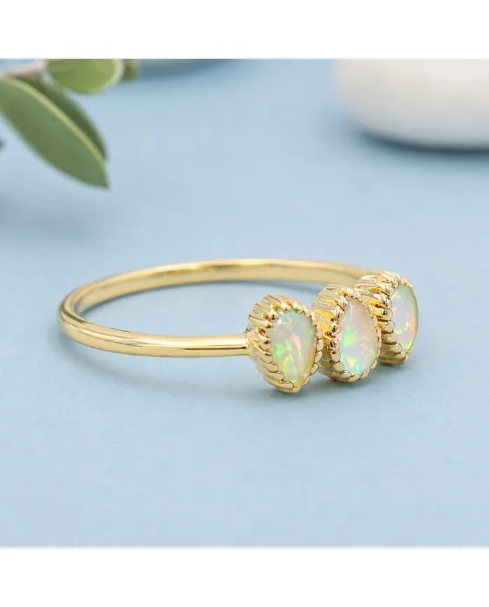 Elegant Ethiopian Opal Ring – 925 Sterling Silver with Gold Plating