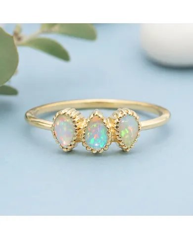 Elegant Ethiopian Opal Ring – 925 Sterling Silver with Gold Plating