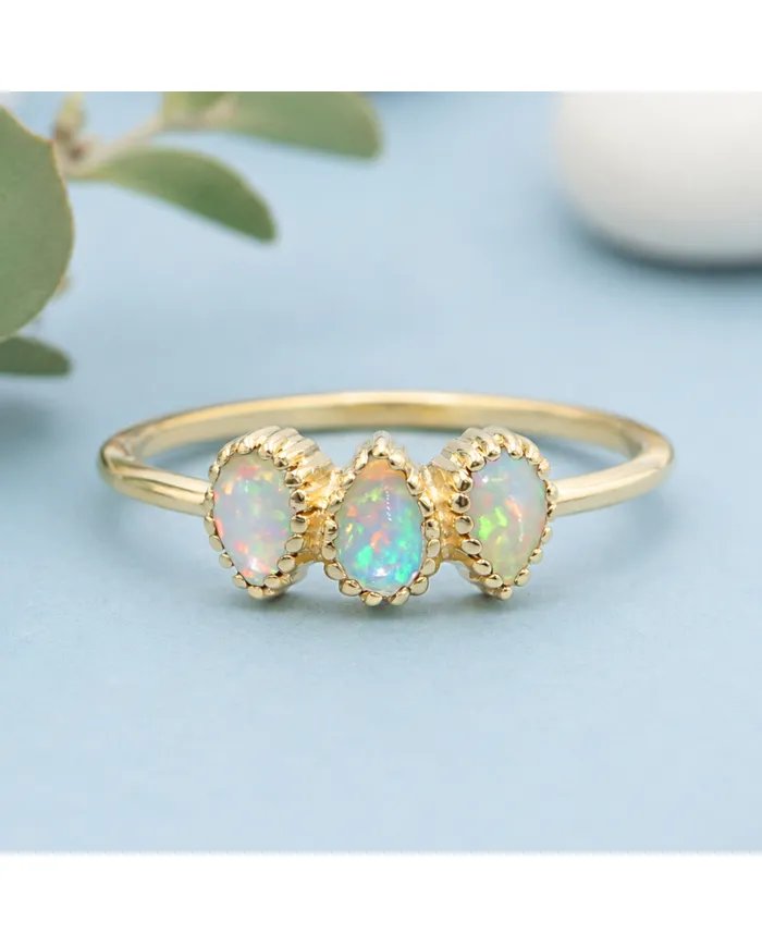 Elegant Ethiopian Opal Ring – 925 Sterling Silver with Gold Plating