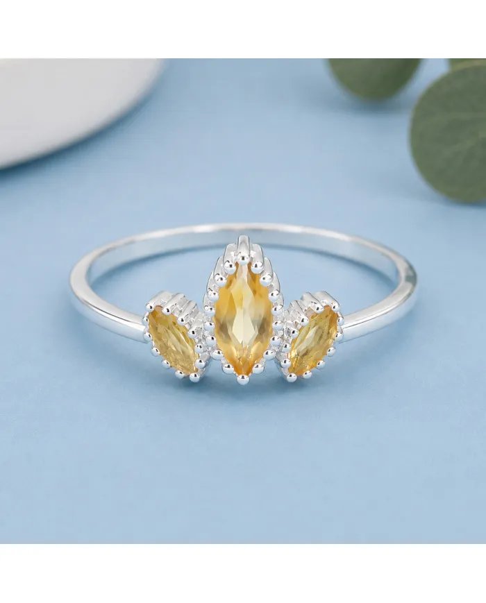 Citrine Gemstone Ring - 925 Sterling Silver Minimalist Handmade Jewelry