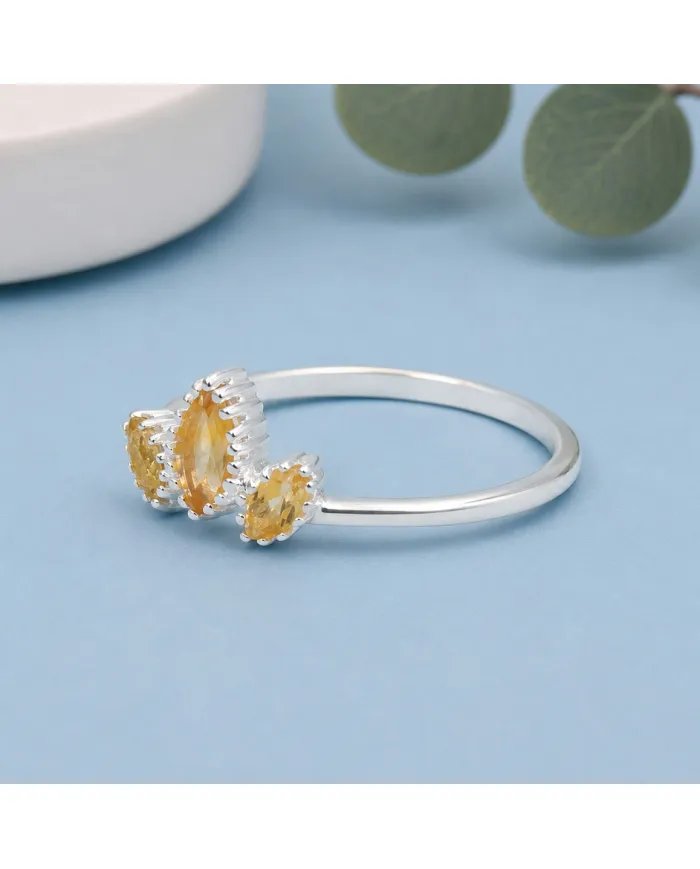 Citrine Gemstone Ring - 925 Sterling Silver Minimalist Handmade Jewelry