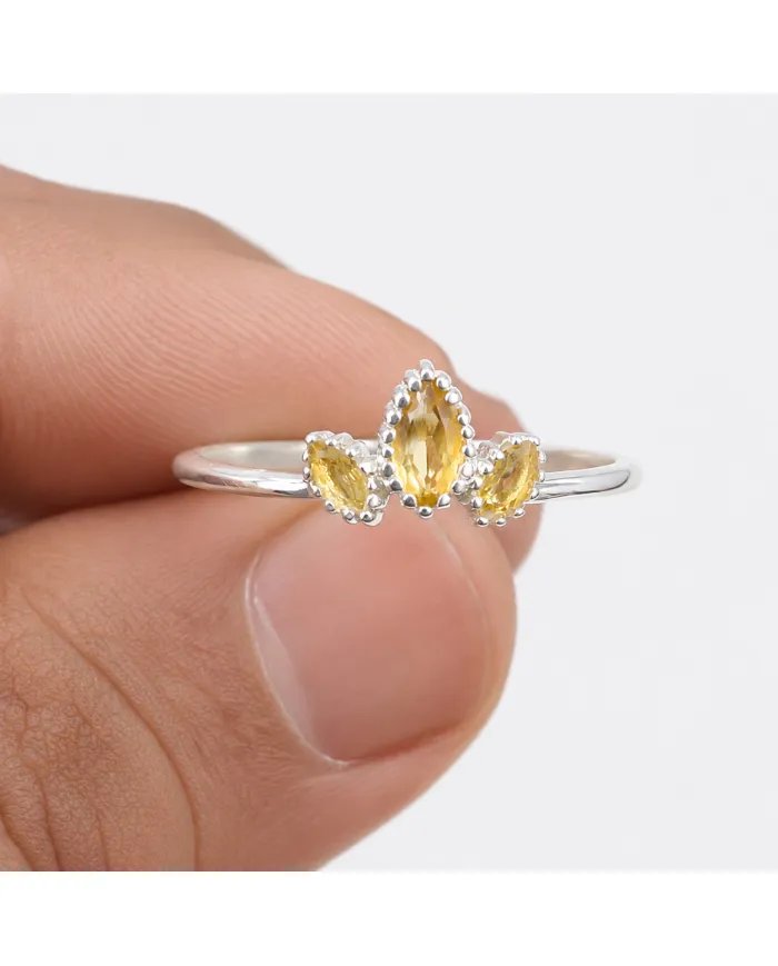Citrine Gemstone Ring - 925 Sterling Silver Minimalist Handmade Jewelry