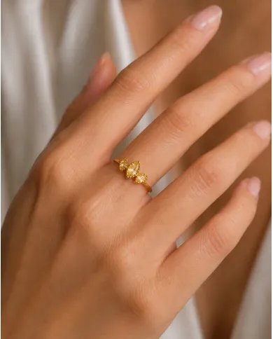 Citrine Gemstone Ring - Gold Plated Sterling Silver Handcrafted Jewelry