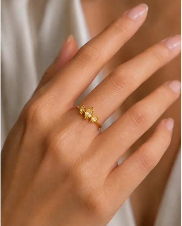 Citrine Gemstone Ring - Gold Plated Sterling Silver Handcrafted Jewelry