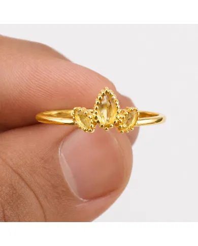 Citrine Gemstone Ring - Gold Plated Sterling Silver Handcrafted Jewelry