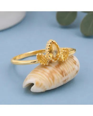Citrine Gemstone Ring - Gold Plated Sterling Silver Handcrafted Jewelry