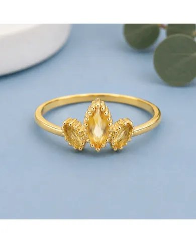 Citrine Gemstone Ring - Gold Plated Sterling Silver Handcrafted Jewelry